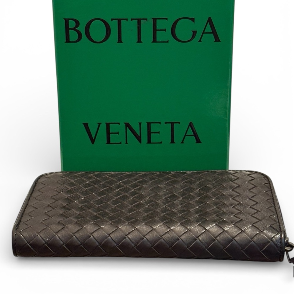 Bottega Veneta Interratio zippy Black Woven Leather Wallet box not included